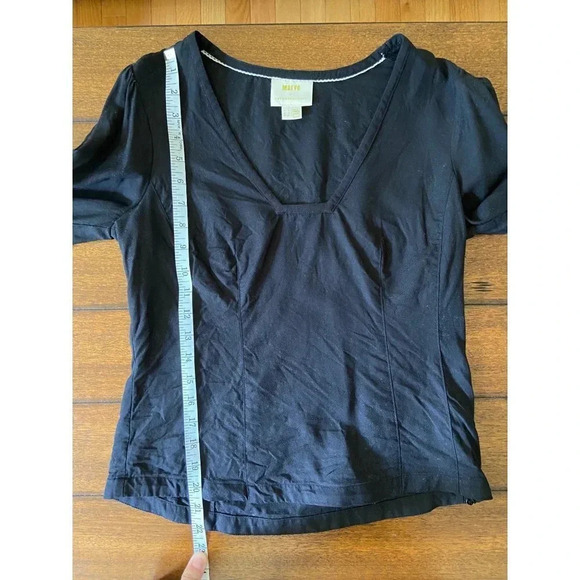 Anthro Maeve Becca Linen Blend Square Neck Puff Sleeve Black Blouse Size 2 - Picture 11 of 11